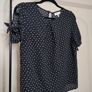 Monteau Polka Dot Blouse with Tie Sleeves